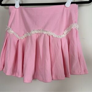Sugar Thrillz X DollsKill Pink Lace Flirty Confessions Pleated Mini Skirt NWT XS